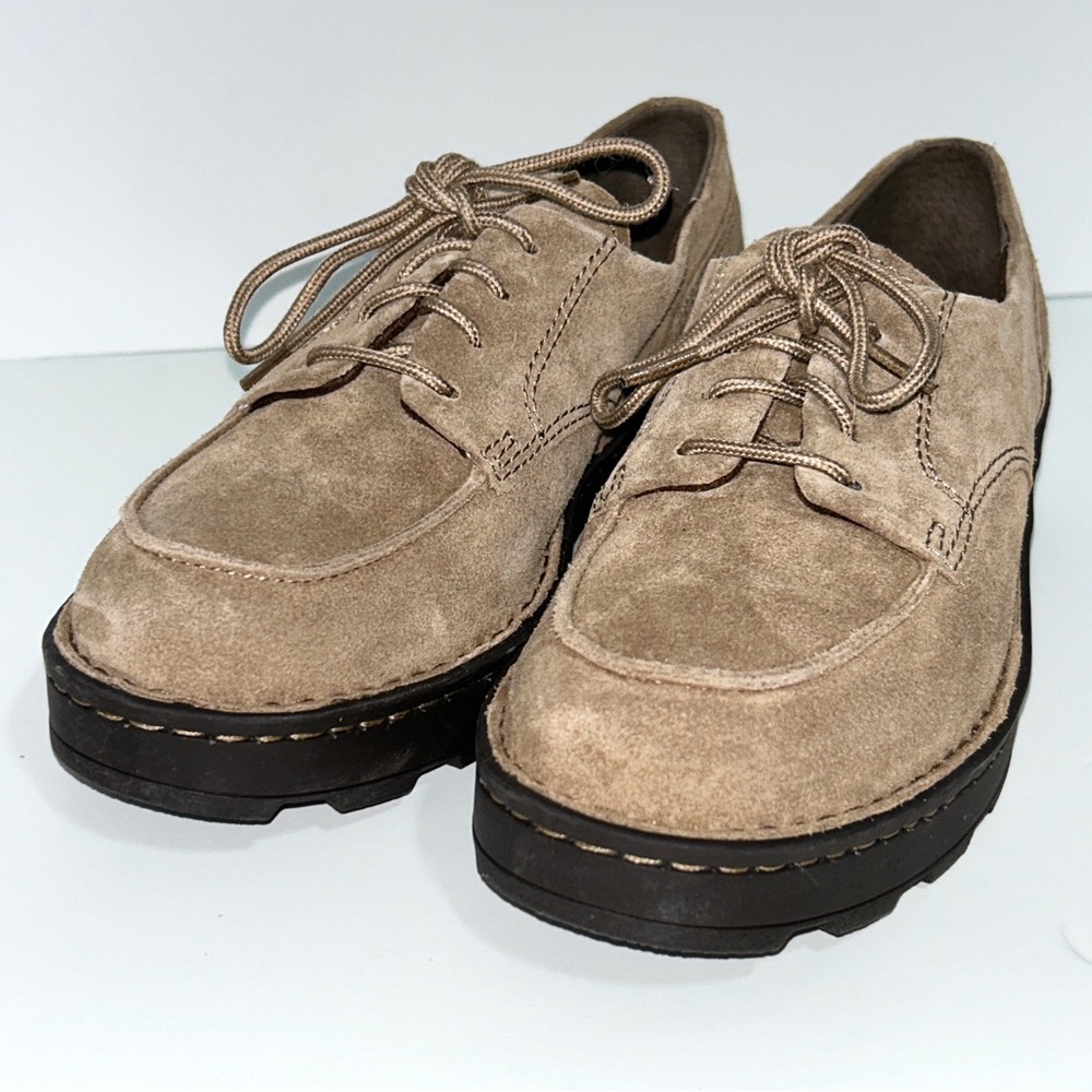 Born Womens Size 6.5 Corby Moc Toe Taupe Suede Lace Up Derby Oxfords Shoes - Picture 4 of 16